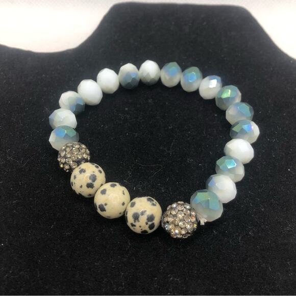 3 Set Gemstone Speckled Sparkling Beads Multi Size Gemstones Stretchy Bracelets - Picture 5 of 12